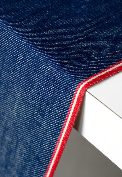 Handwoven Indigo Cotton Denim Fabric, Lightweight (210 GSM) Twill with 2 Red Selvedge