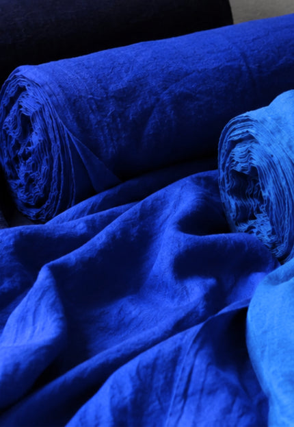Pure Indigo Linen Fabric: 170 GSM, 45" Wide - By The Yard