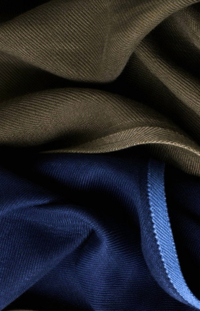 Military Green & Indigo Merino Wool - Linen Fabric | 54” Wide | 220 GSM
