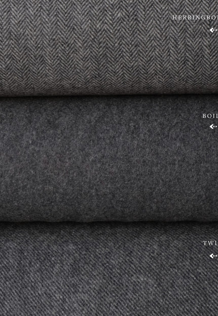 Charcoal Yak Wool Fabric Set | Herringbone, Twill & Boiled Wool, 380 GSM