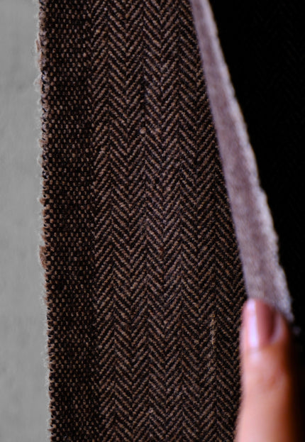 Yak Wool Herringbone Tweed Fabric by the yard: Brown, 58" Wide, 373 GSM