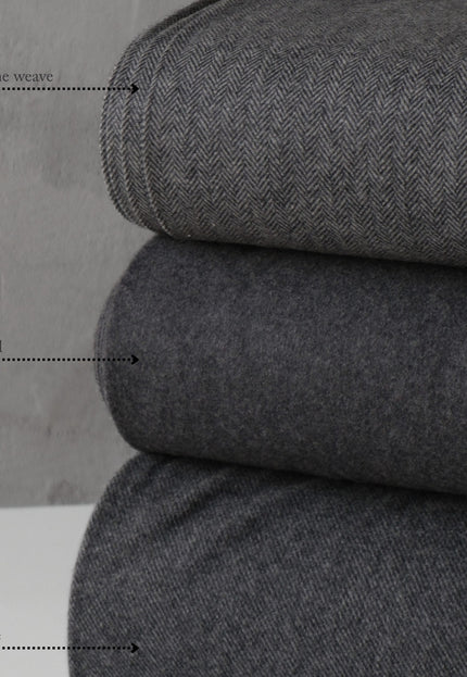 Charcoal Yak Wool Fabric Set | Herringbone, Twill & Boiled Wool, 380 GSM
