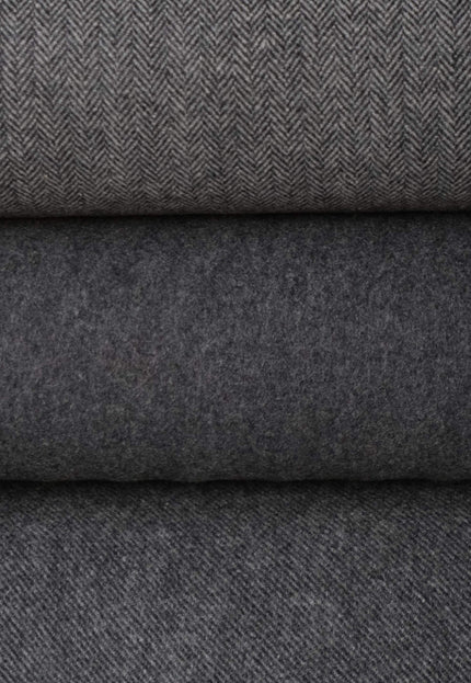 Charcoal Yak Wool Fabric Set | Herringbone, Twill & Boiled Wool, 380 GSM