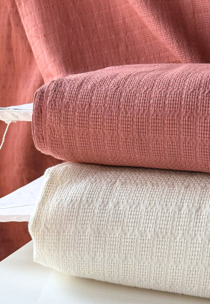 Naturally Dyed Organic Cotton Dobby Fabric, Dotted Textured Weave, 230 GSM, 45” Wide