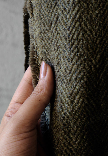 Handwoven Wool-Cotton Herringbone Fabric, 230 GSM, 48" Wide