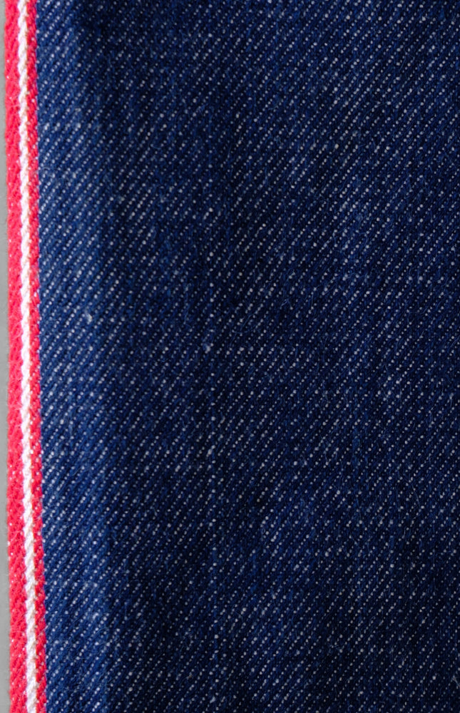Handwoven Indigo Cotton Denim Fabric, Lightweight (210 GSM) Twill with 2 Red Selvedge
