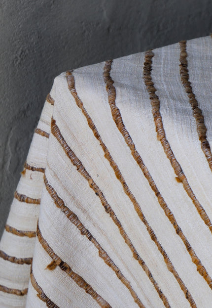 Undyed Bronze Tussar Silk Noil Striped Fabric | 280 GSM | 44” Wide