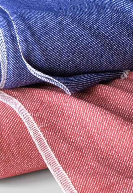 Handwoven Naturally Dyed Denim Fabric | Natural Indigo & Terracotta | 44" Wide | 230 GSM