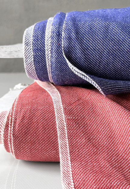Handwoven Naturally Dyed Denim Fabric | Natural Indigo & Terracotta | 44" Wide | 230 GSM