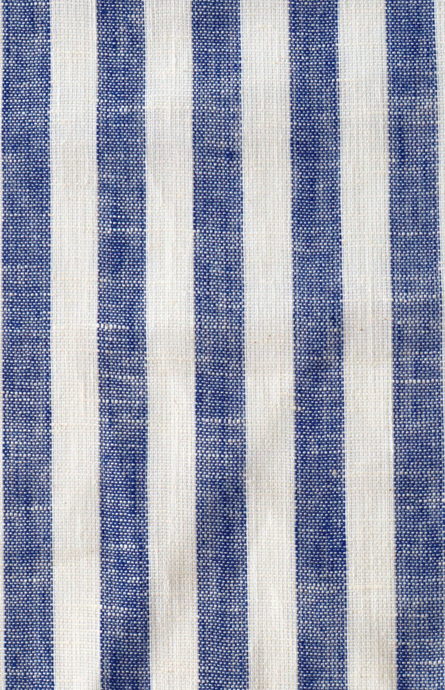 Double Cloth Pure Linen Indigo Striped Fabric by the yard, 58 inches wide, 135 GSM