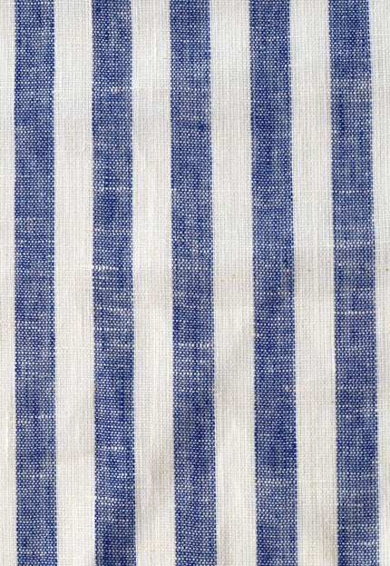 Double Cloth Pure Linen Indigo Striped Fabric by the yard, 58 inches wide, 135 GSM