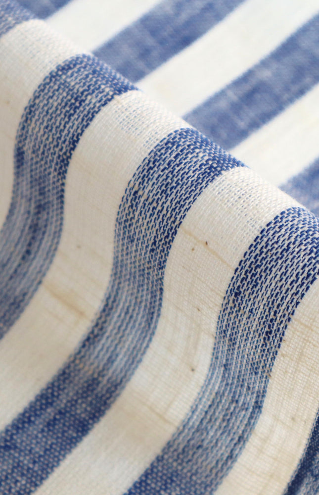 Double Cloth Pure Linen Indigo Striped Fabric by the yard, 58 inches wide, 135 GSM