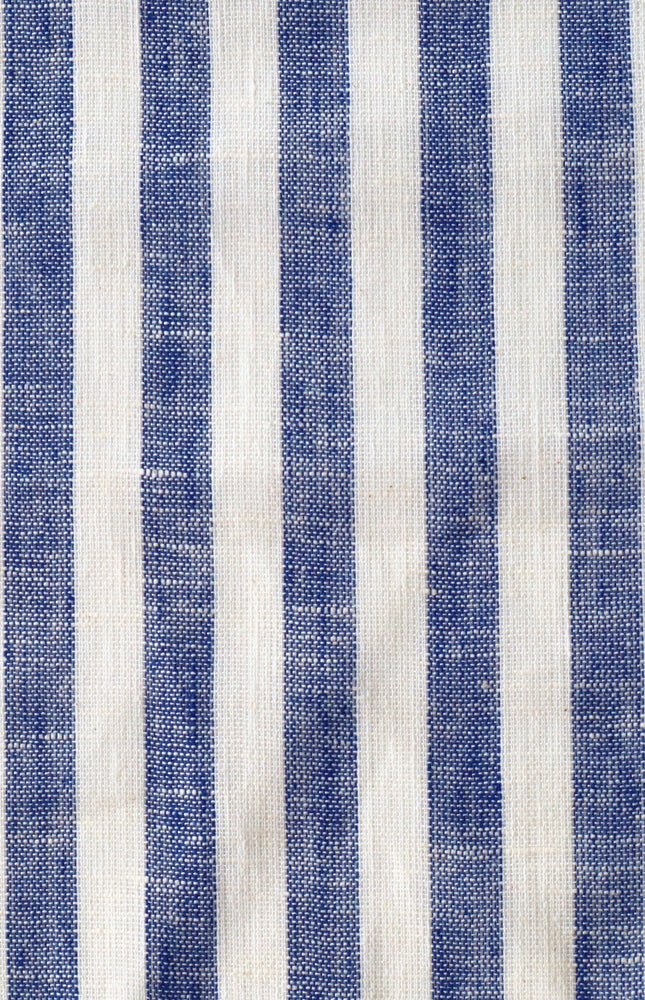 Double Cloth Pure Linen Indigo Striped Fabric by the yard, 58 inches wide, 135 GSM