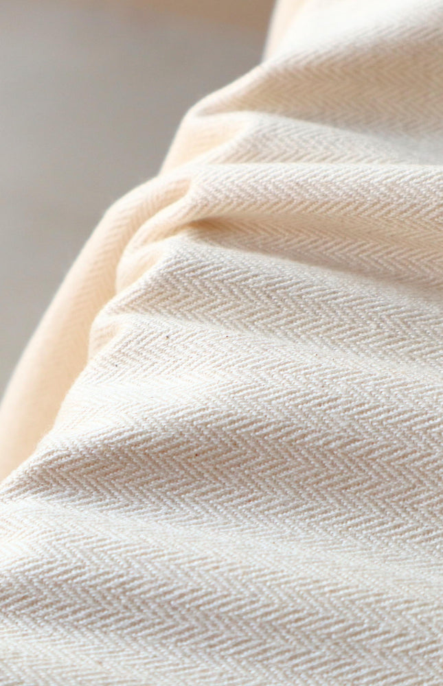 Cotton + Linen Blend Greige Herringbone Fabric | 240 GSM | 54” inches Wide