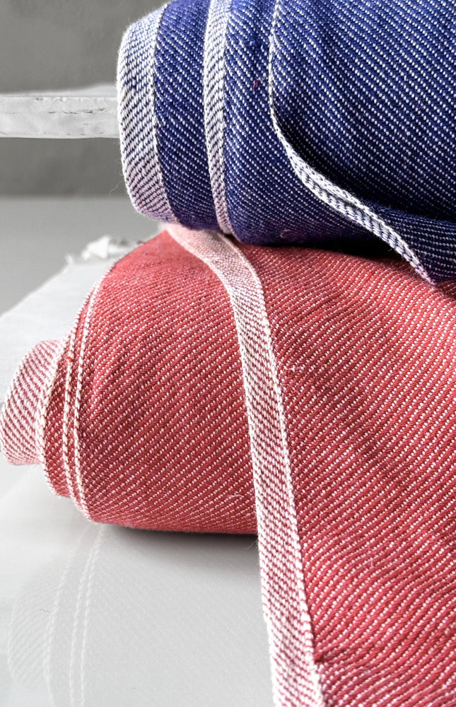 Handwoven Naturally Dyed Denim Fabric | Natural Indigo & Terracotta | 44" Wide | 230 GSM