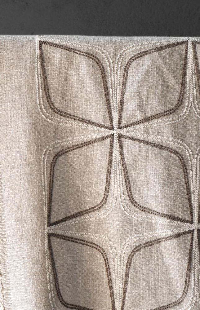 Embroidered Cotton-Linen Fabric (Greige), 47" Wide, 220 GSM
