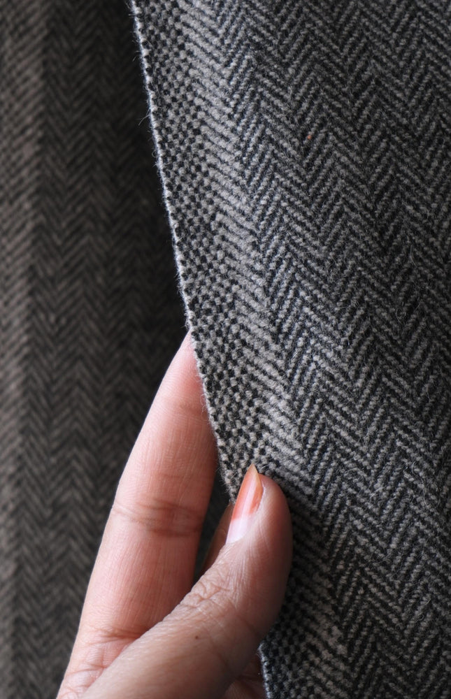 Yak Wool Herringbone Tweed Fabric, 58" Wide, 380 GSM (Charcoal Gray)