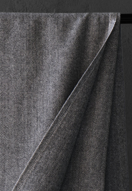 Yak Wool Herringbone Tweed Fabric, 58" Wide, 380 GSM (Charcoal Gray)