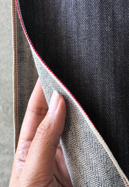 Raw Indigo Herringbone Selvedge Denim Fabric | 33″ Wide | 396 GSM