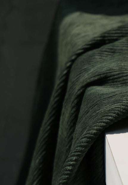 Dark Green Cotton Corduroy Fabric, 13 Wale, 58" Wide, 350 GSM