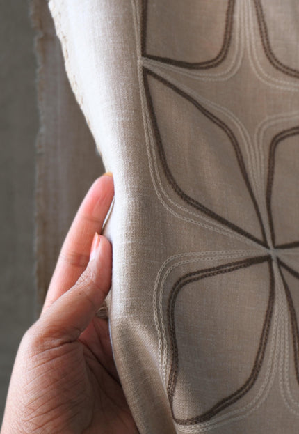 Embroidered Cotton-Linen Fabric (Greige), 47" Wide, 220 GSM