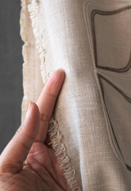 Embroidered Cotton-Linen Fabric (Greige), 47" Wide, 220 GSM