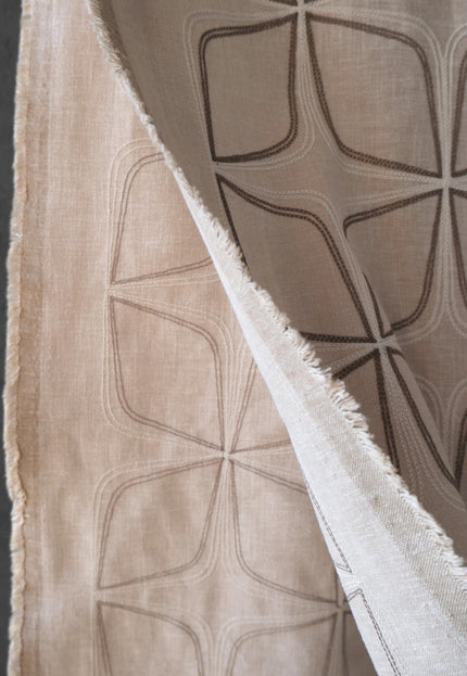 Embroidered Cotton-Linen Fabric (Greige), 47" Wide, 220 GSM