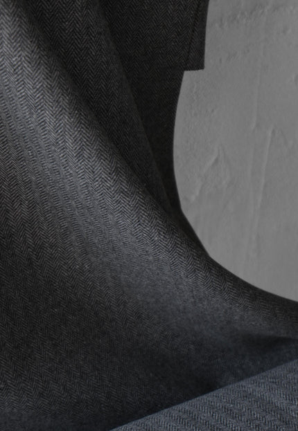 Yak Wool Herringbone Tweed Fabric, 58" Wide, 380 GSM (Charcoal Gray)