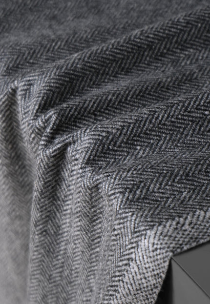 Yak Wool Herringbone Tweed Fabric, 58" Wide, 380 GSM (Charcoal Gray)