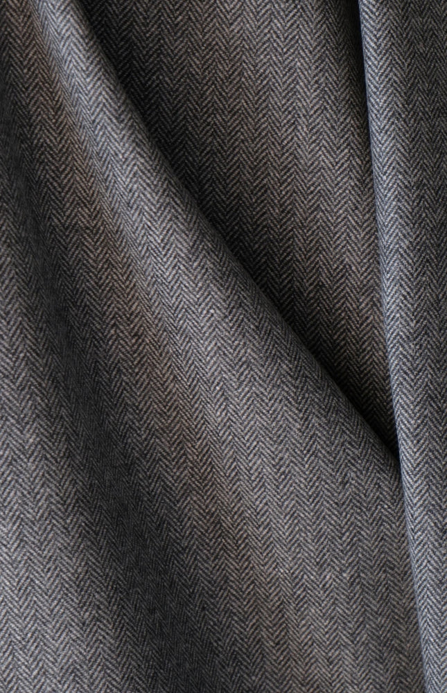 Yak Wool Herringbone Tweed Fabric, 58" Wide, 380 GSM (Charcoal Gray)