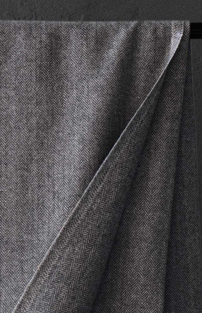 Yak Wool Herringbone Tweed Fabric, 58" Wide, 380 GSM (Charcoal Gray)