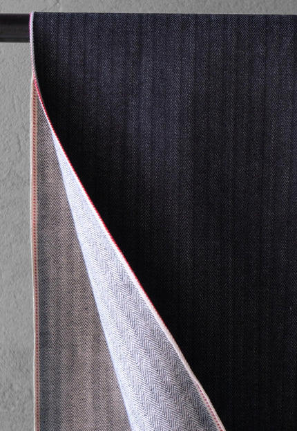 Raw Indigo Herringbone Selvedge Denim Fabric | 33″ Wide | 396 GSM
