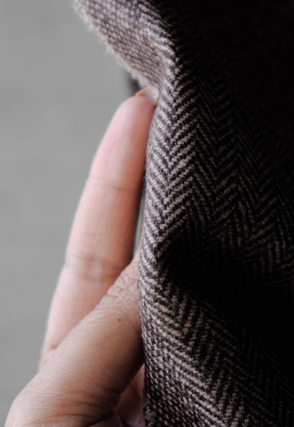 Yak Wool Herringbone Tweed Fabric by the yard: Brown, 58" Wide, 373 GSM