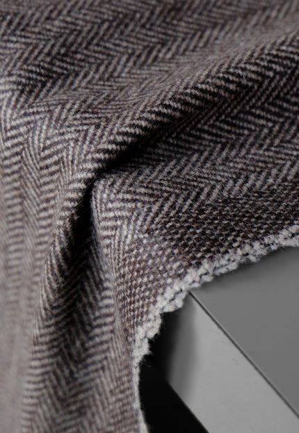 Yak Wool Herringbone Tweed Fabric by the yard: Brown, 58" Wide, 373 GSM