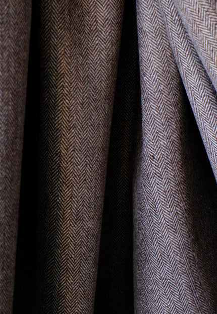 Yak Wool Herringbone Tweed Fabric by the yard: Brown, 58" Wide, 373 GSM