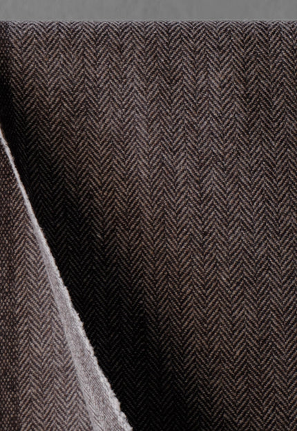 Yak Wool Herringbone Tweed Fabric by the yard: Brown, 58" Wide, 373 GSM
