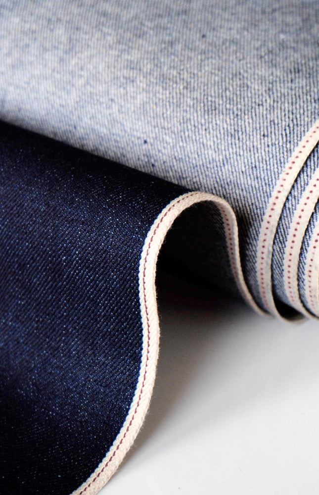 Washed Indigo Selvedge Denim Fabric - 33" Wide, 415 GSM (13 oz)