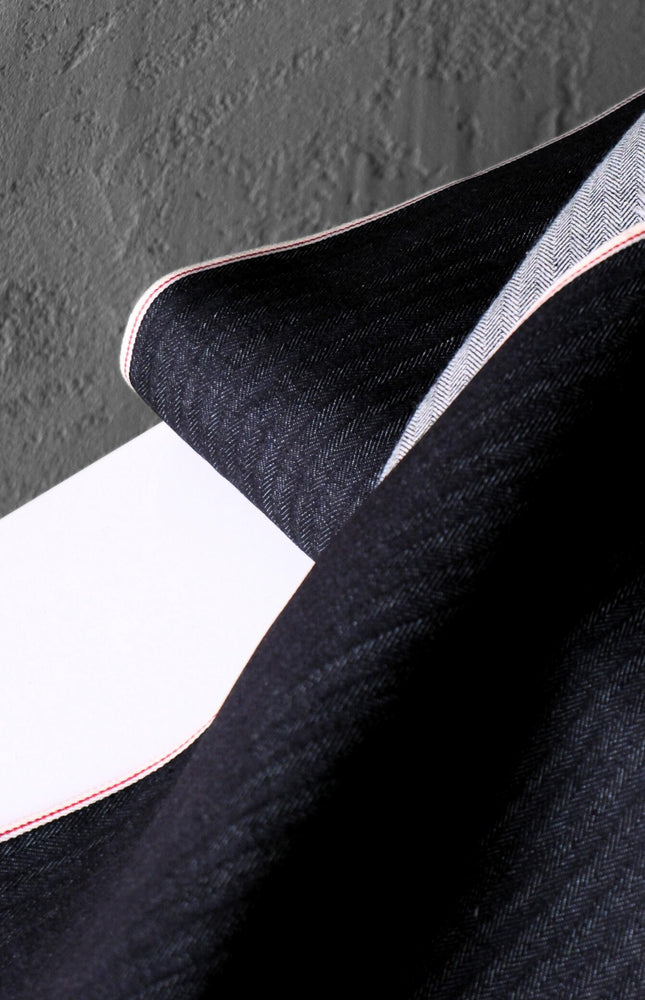 Raw Indigo Herringbone Selvedge Denim Fabric | 33″ Wide | 396 GSM