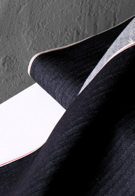 Raw Indigo Herringbone Selvedge Denim Fabric | 33″ Wide | 396 GSM