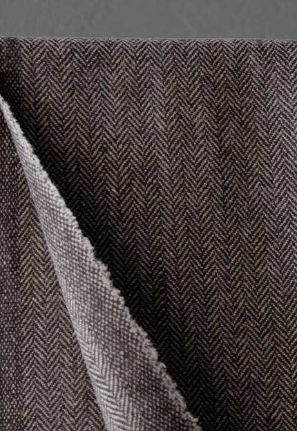 Yak Wool Herringbone Tweed Fabric by the yard: Brown, 58" Wide, 373 GSM