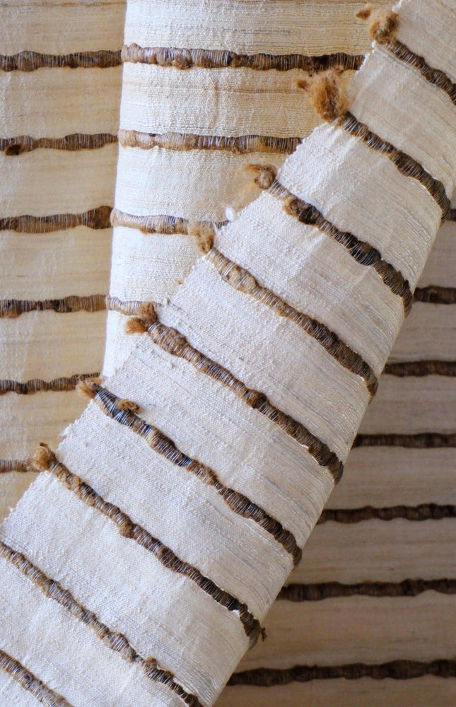 Undyed Bronze Tussar Silk Noil Striped Fabric | 280 GSM | 44” Wide