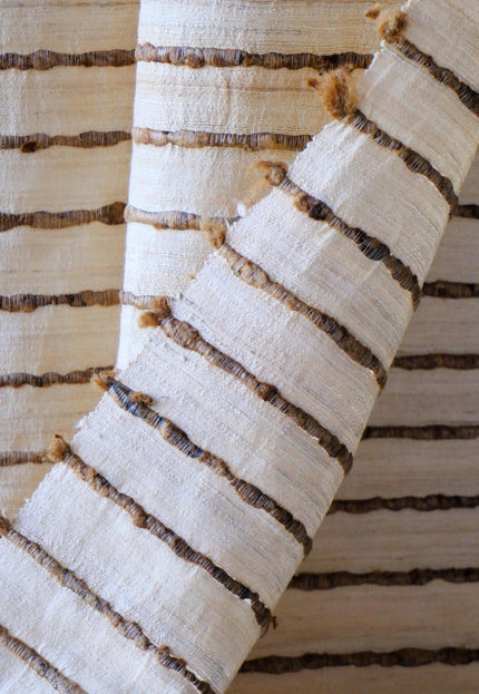 Undyed Bronze Tussar Silk Noil Striped Fabric | 280 GSM | 44” Wide