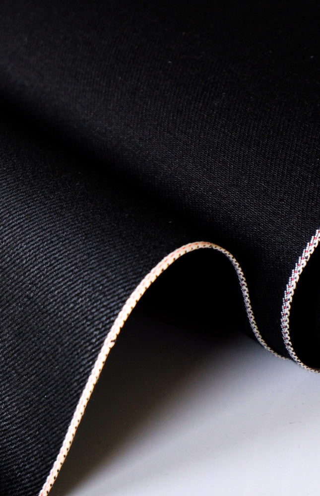 Jet Black & Black Raw Selvedge Denim Fabric - 33" Wide, 390 GSM (12.5 oz)