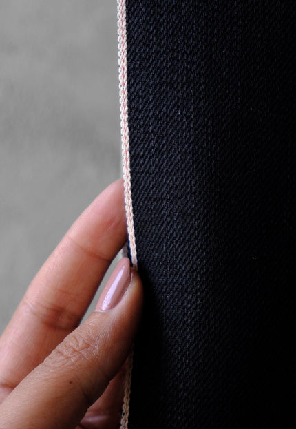 Jet Black & Black Raw Selvedge Denim Fabric - 33" Wide, 390 GSM (12.5 oz)