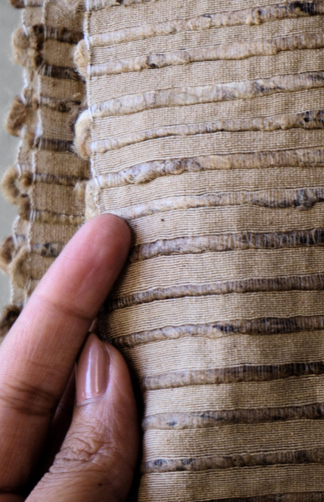 Undyed Tussar Silk Noil Striped Fabric | 280 GSM | 44” Wide