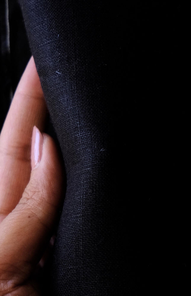 Black Pure Linen Fabric, 58 inches wide, 238 GSM, 25s lea - By the Yard