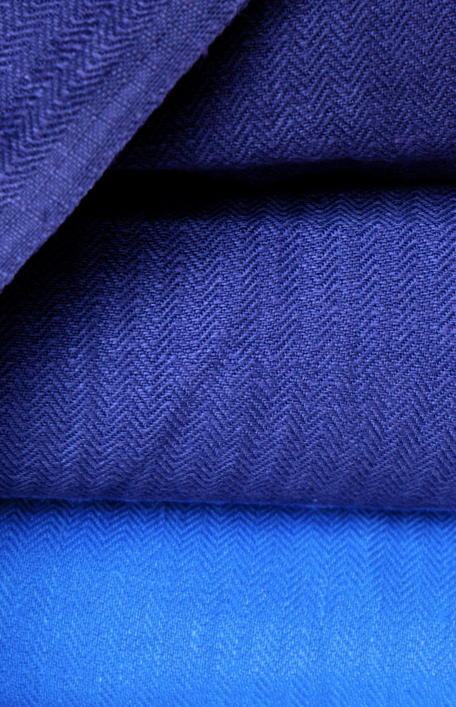 Indigo Hemp Herringbone Fabric with Black Selvedge | 54" wide | 240 GSM