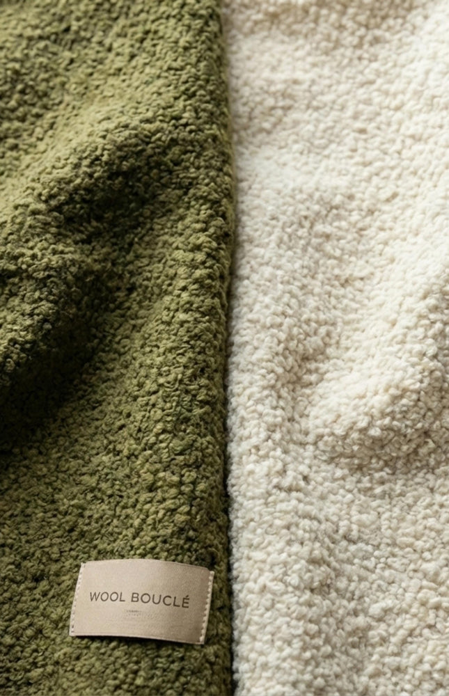 Greige Yak Wool Bouclé Fabric By The Yard: Handloom 44" Wide, 370 GSM