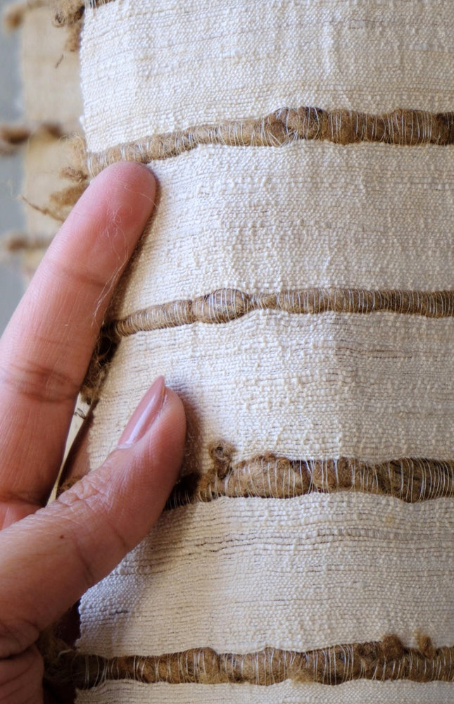 Undyed Bronze Tussar Silk Noil Striped Fabric | 280 GSM | 44” Wide