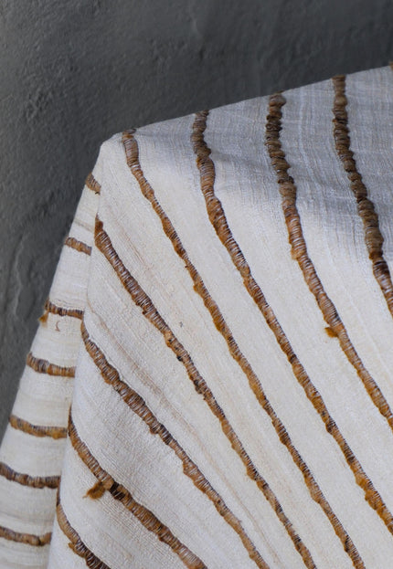 Undyed Bronze Tussar Silk Noil Striped Fabric | 280 GSM | 44” Wide